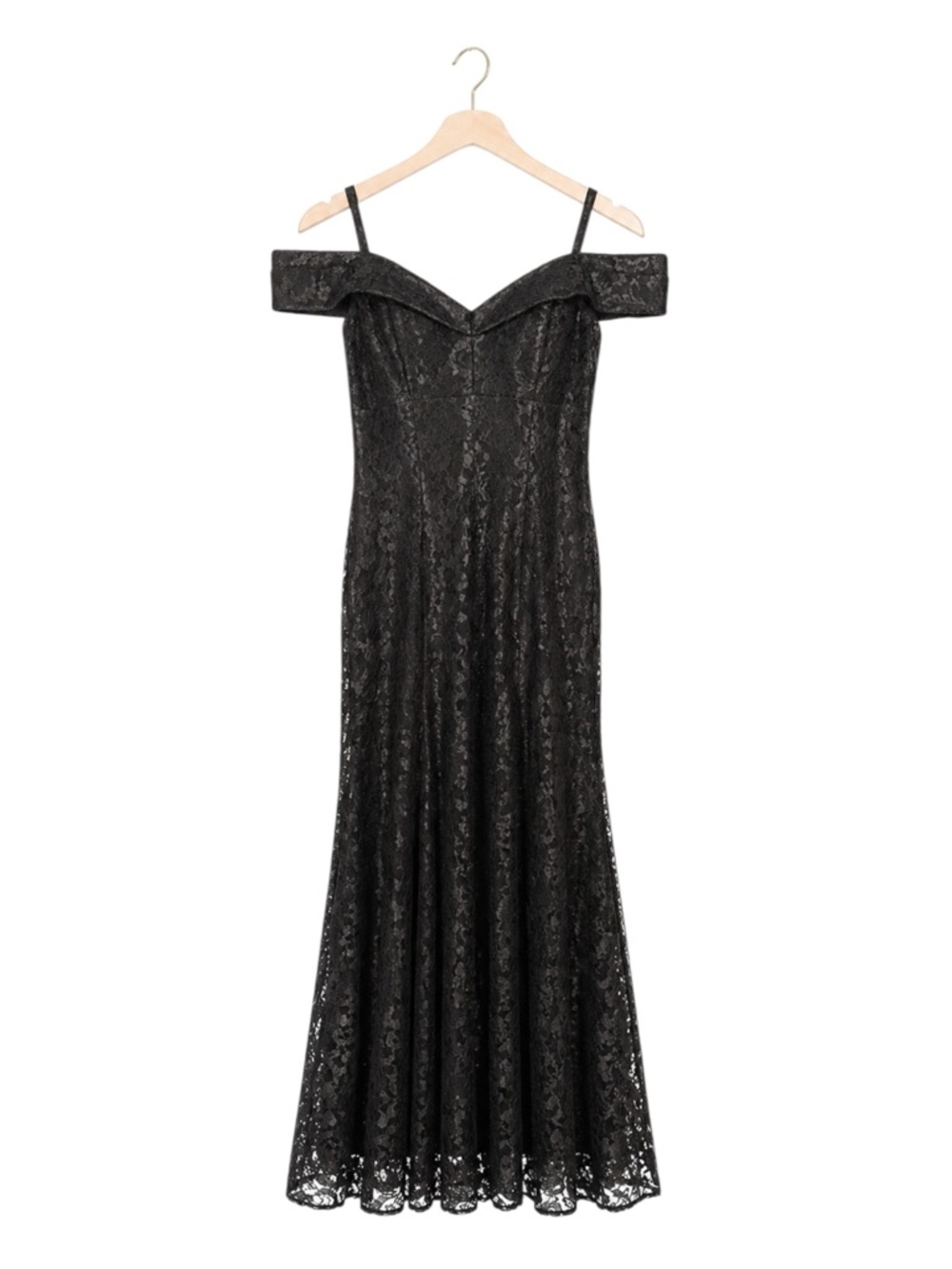 R&M Richards Lace Evening Gown Off Shoulder Black Formal Dress Size 6